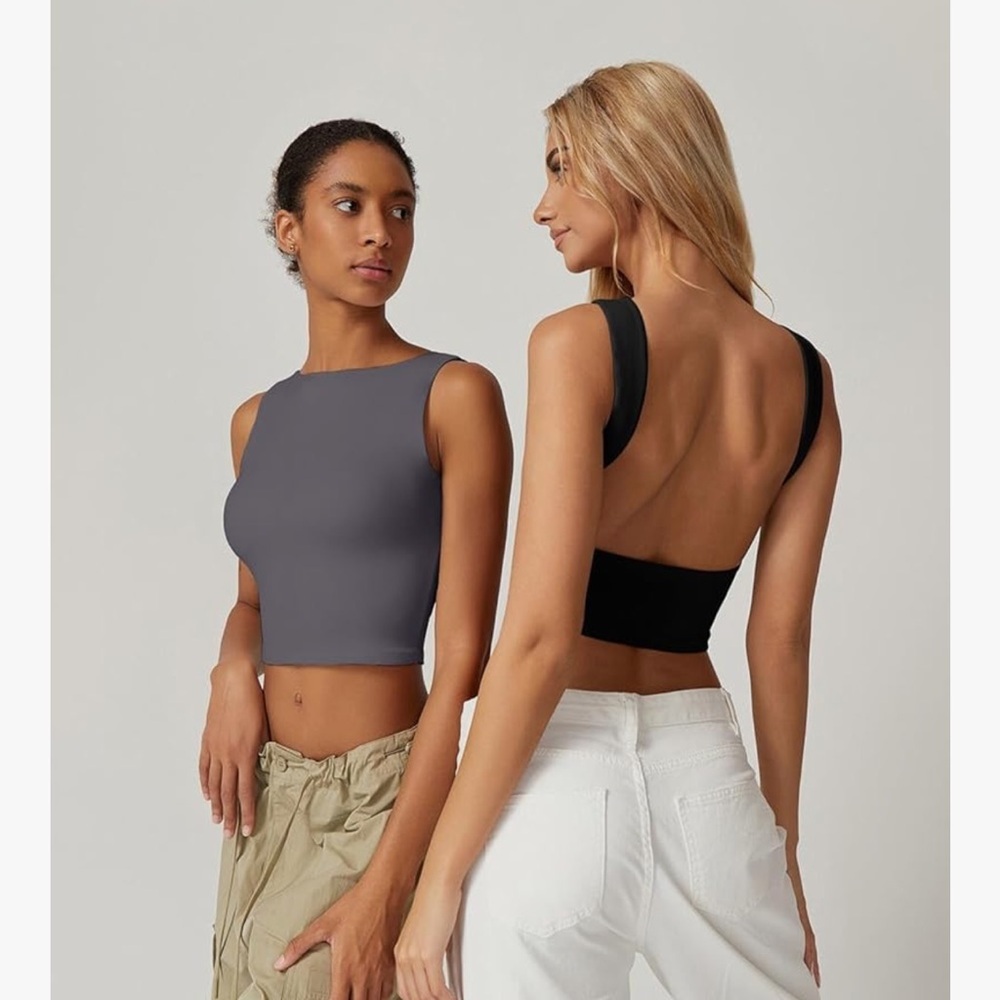 Women's Sexy‎ Open Back Sleeveless Crop Tank High Neck Slim Fit Cropped Top Y2K - Picture 7 of 8